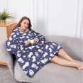 thumbnail image 5 of Oversized Wearable Blanket Hoodie,Dark Blue Cartoon Cat Unicorn Pattern Sherpa Blanket Hoodie with Super Pockets,Super Warm Fuzzy Pullover for Women & Men, 5 of 6