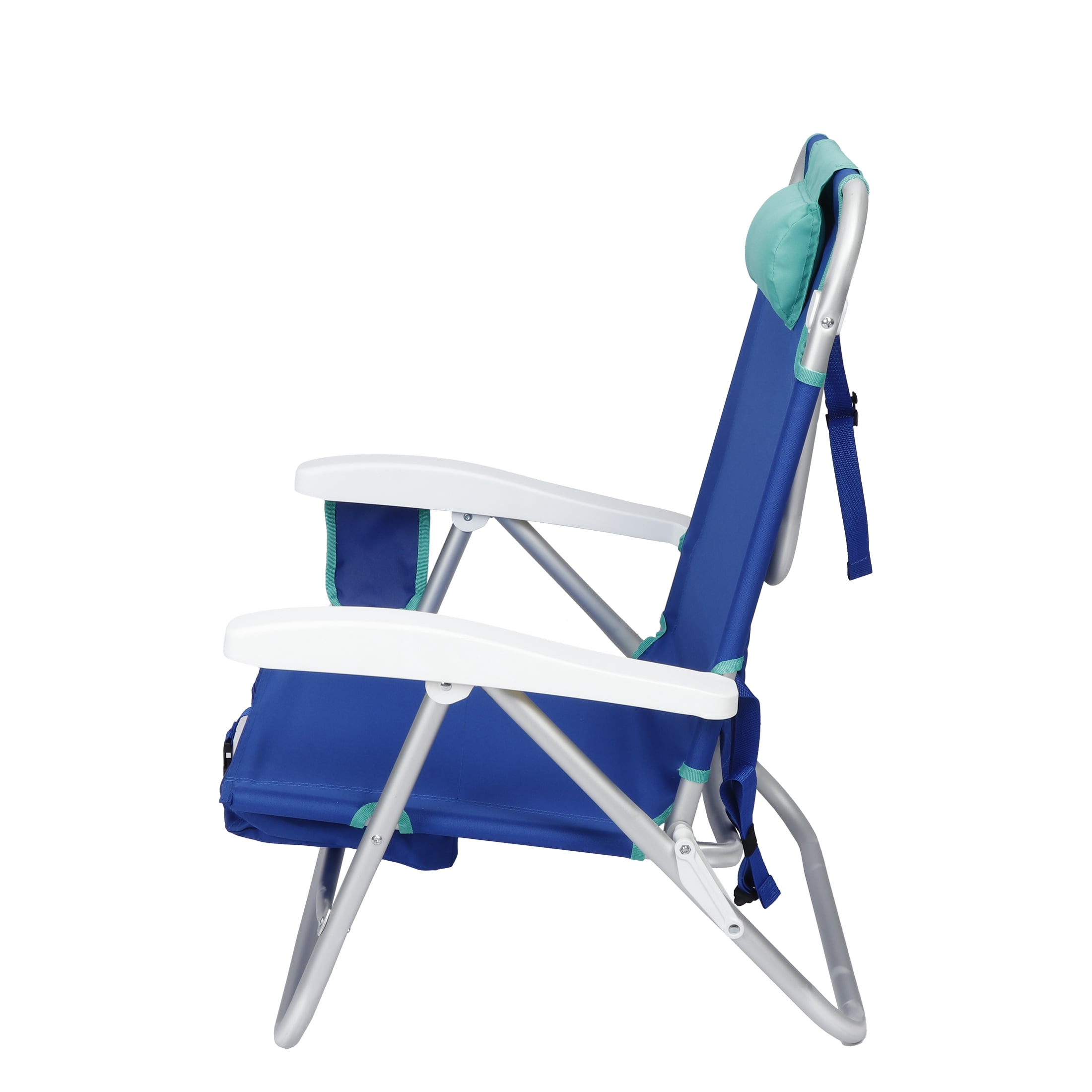 Mainstays Backpack Beach Chair, Reclining, Lay Flat, Blue