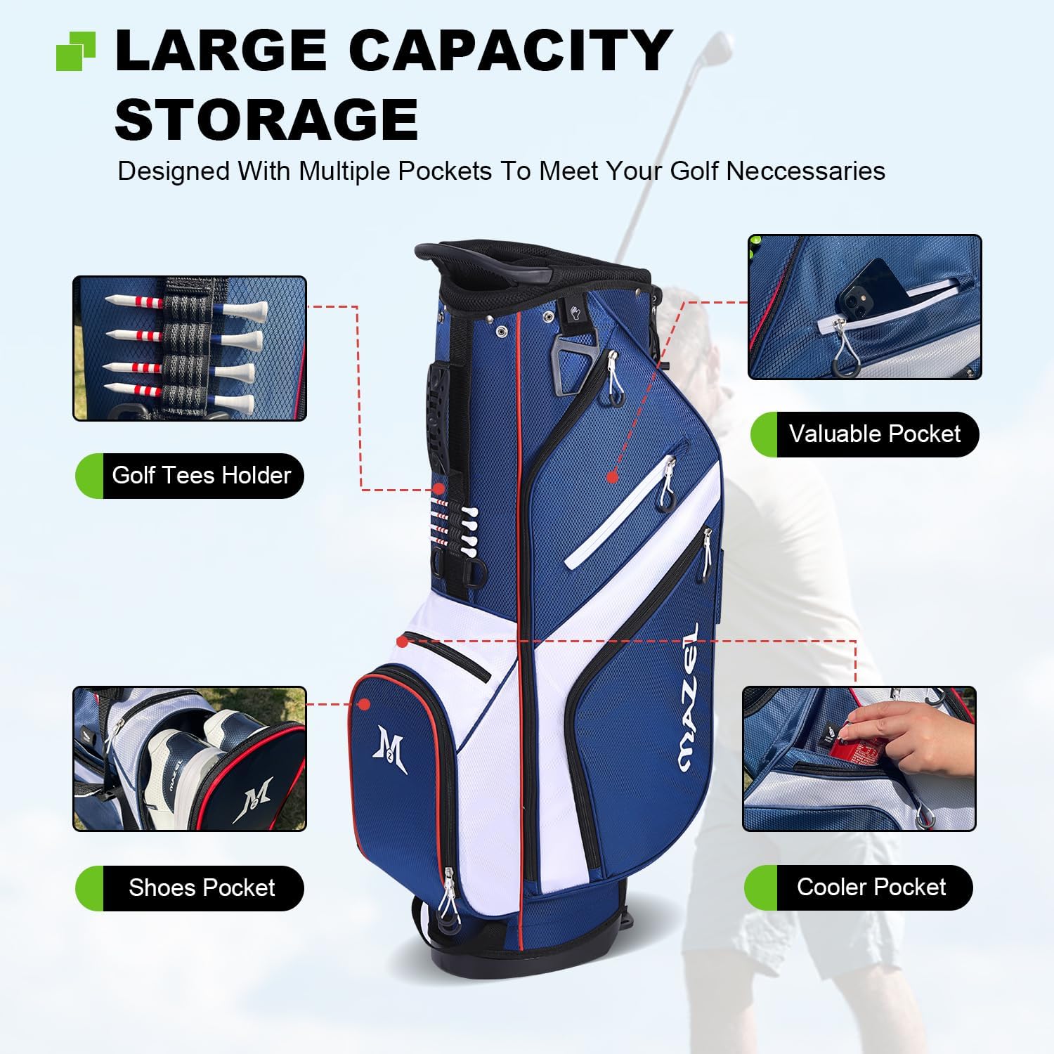 MAZEL 6-Way Golf Stand Bag for Men and Women, Lightweight Golf Bag with Stand,Dual Strap,Dust Cover