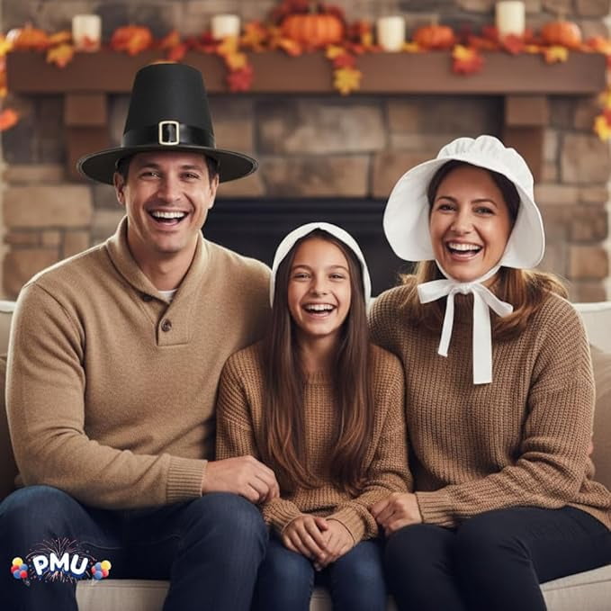 PMU Thanksgiving Pilgrim Bonnet Hat, White Costume for Women Pack of 6
