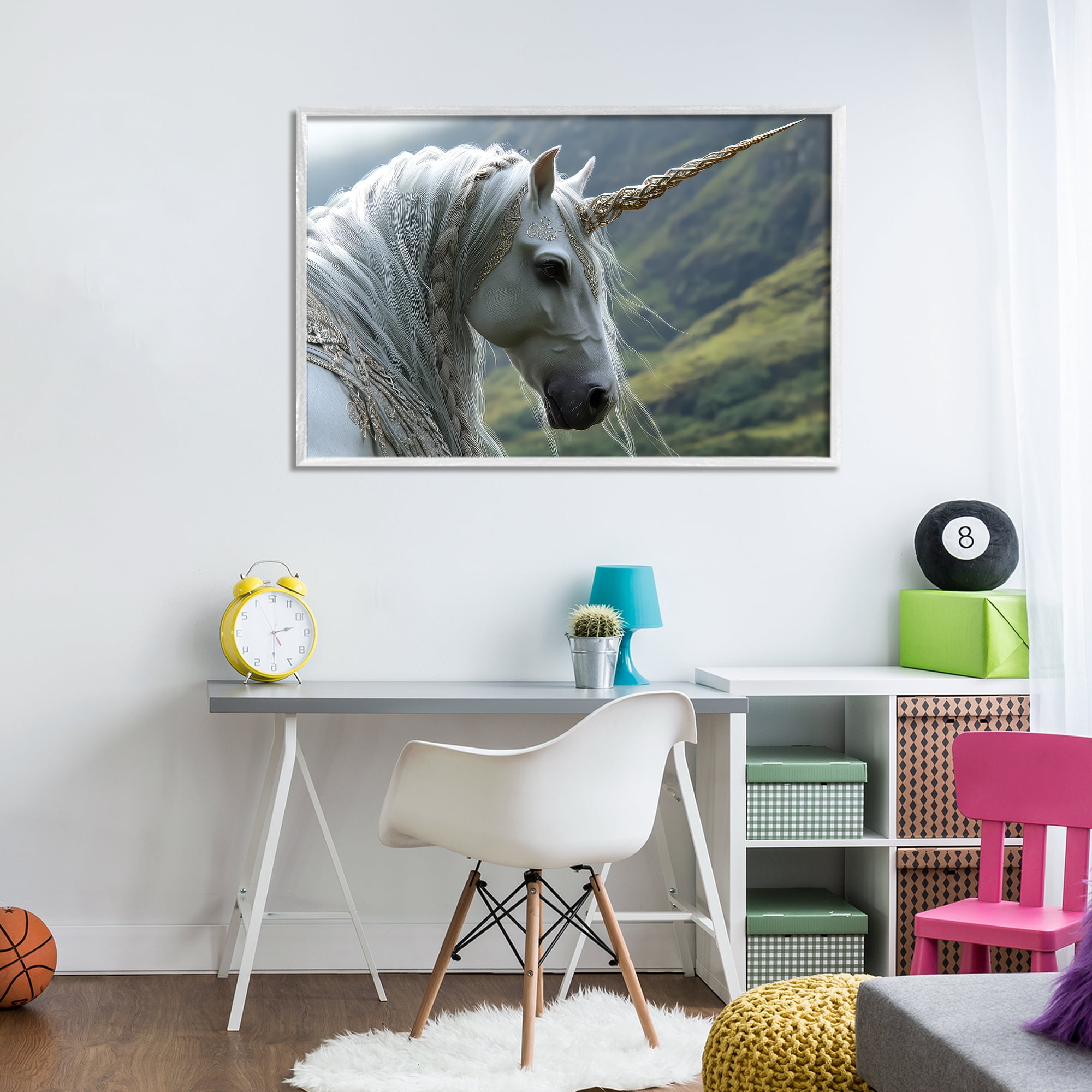 Stupell Industries Celtic Unicorn Braided Mane White Framed Giclee Art, design by The Wands Want