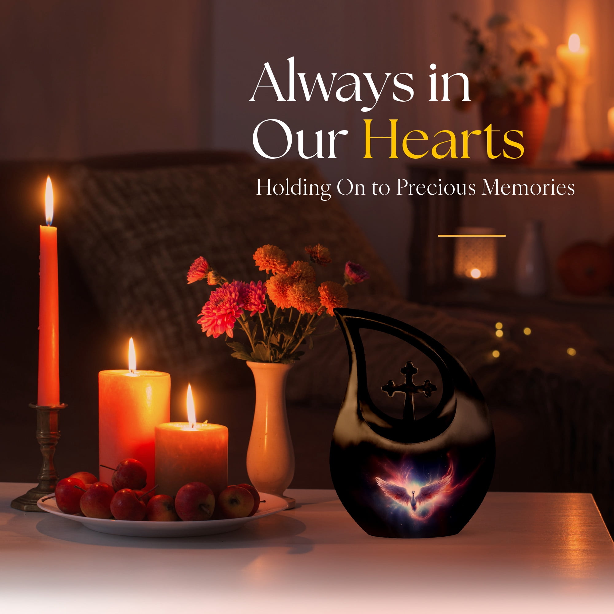 MUKTIVE Phoenix Burial Urns for Ashes for Women & Men, Combo Sets Urns for Human Ashes, Holds 180 Cubic, Funeral Urn for Mother, Gifts for Loss of Mom, (1 Large 10 ", 4 Keepsake 3 ")