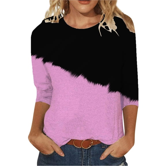 Gswybco Fall Tunics Tops for Women Casual 3/4 Sleeve Printed Pullover Tops V-Neck Loose Cute T-Shirt Dressy Work Business Blouse