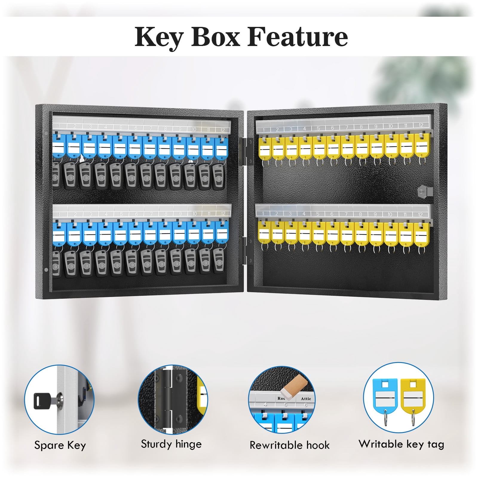 WeHere 48 Key Lock Box, Combination Key Cabinet Security Storage Lockbox for School, Valets, Hotels