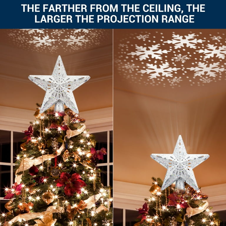 LED Projection Christmas Tree Topper, Rotating Snowflake, 3D LED Projection Christmas Tree Topper, Rotating Snowflake, 3D