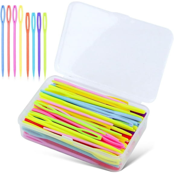 Plastic Yarn Needle Set - 100pcs of 2 Sizes (3.5" and 2.76") Big Eye Plastic Tapestry Weaving Darning Needles, Ideal for Sewing and Darning