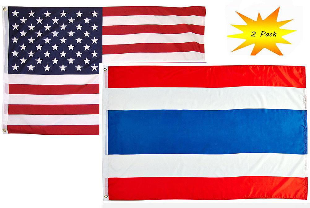 USA American & Thailand Country Flag Banner 2 Pack 3x5 3’x5’ Wholesale Set 
