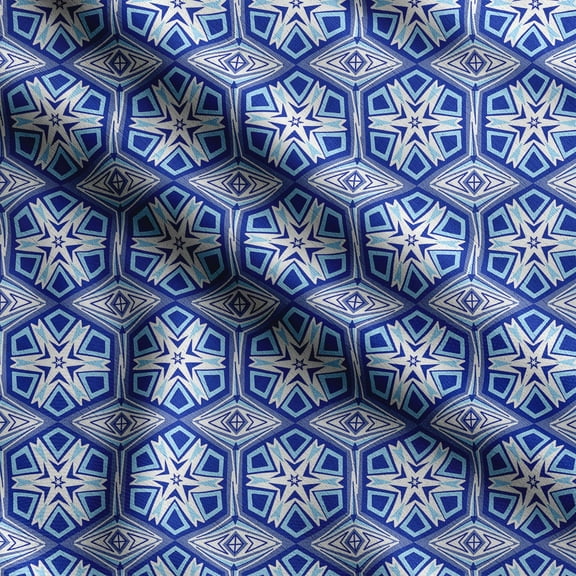 Soimoi Kaleidoscope Print, Silk Fabric, Decor Sewing Fabric by The Yard 42 Inch Wide,Decorative Fabric for Shirts Suits ,Blue