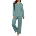 thumbnail image 3 of Pajamas for Women Set V-Neck Solid Color Long Sleeve Tops Elastic Waist Jogger Women Fashionable Casual Loose Pajama Set Top Pants Set, 3 of 8