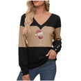 thumbnail image 2 of Wensltd Women's Christmas Print V-Neck Blouse Long Sleeve Pullover Spring Fall Top, 2 of 3
