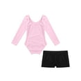 thumbnail image 4 of iiniim Kids Girls 2 Pieces Gymnastics Ballet Dance Outfits Long Sleeve Leotard with Shorts Set Pink&Black 6, 4 of 7