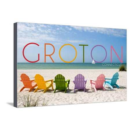 Groton, Connecticut - Colorful Beach Chairs Stretched Canvas Print Wall Art By Lantern