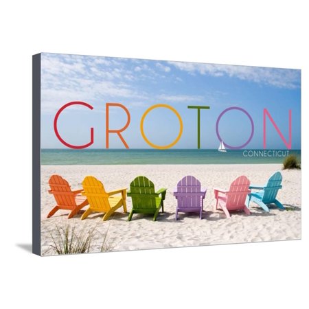 Groton, Connecticut - Colorful Beach Chairs Stretched Canvas Print Wall Art By Lantern (Best Connecticut Beach Towns)