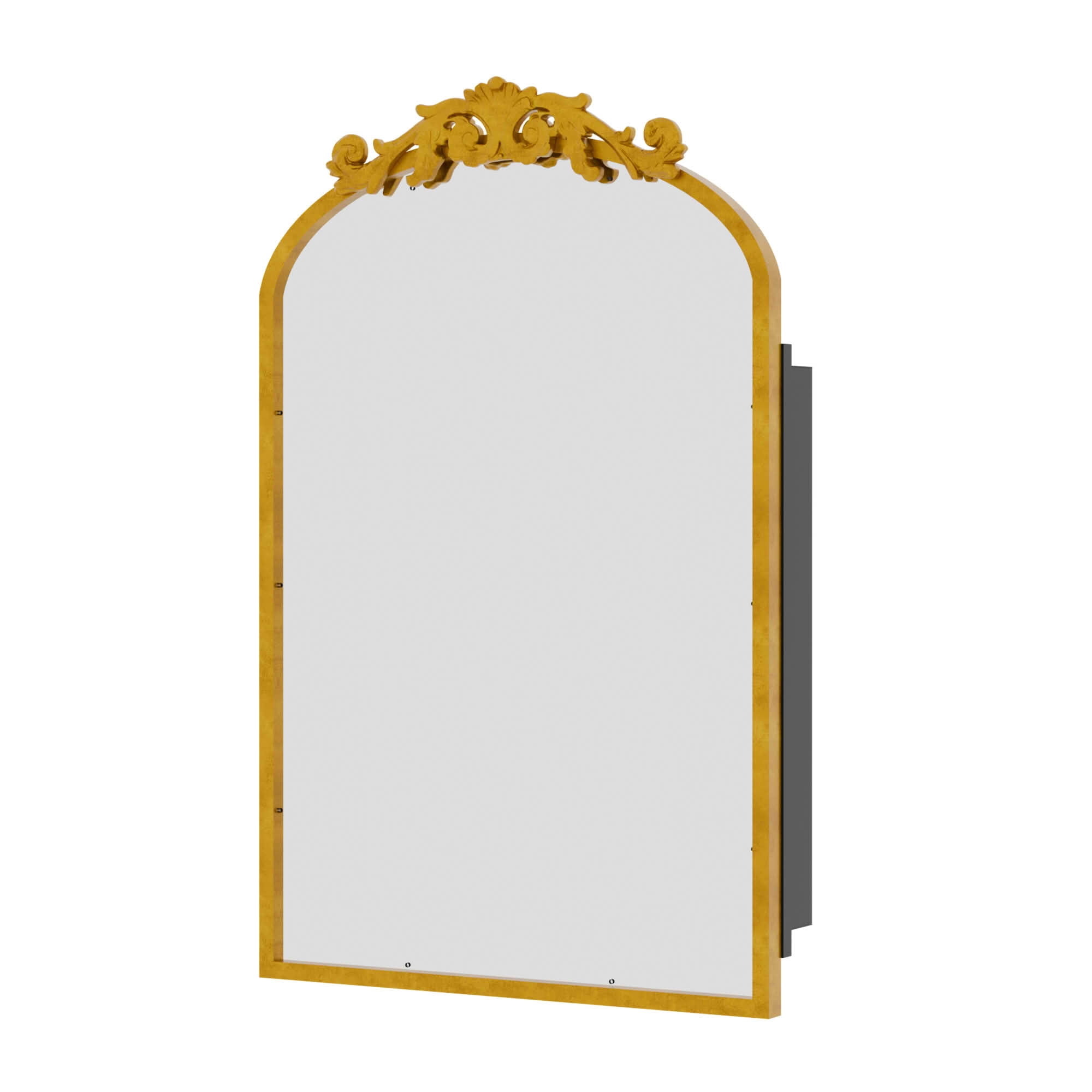 MAYEERTY 30x20x5 Inch Gold Carved Metal Arched Medicine Cabinet for Bathroom