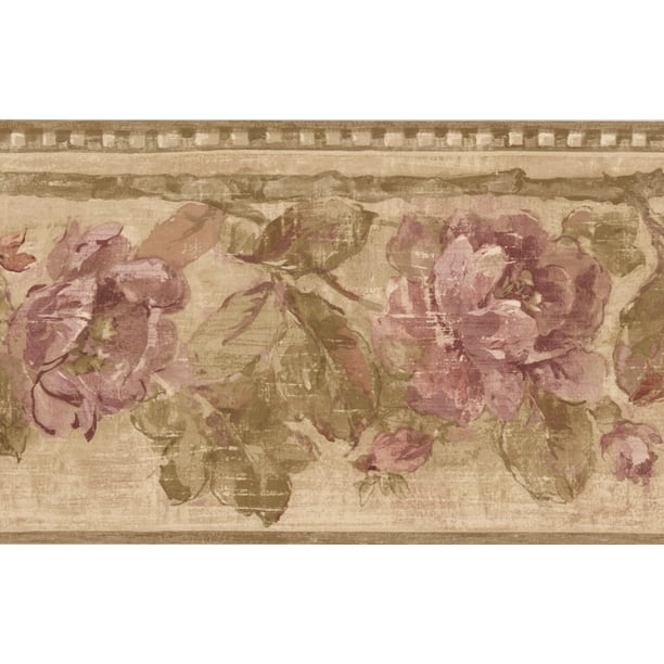 Wallpaper Border Purple Roses Floral Rustic Wall Border Retro Design, Roll 15 ft X 7 in