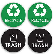 Recycle Sticker Trash Bin Label - 4" x 4" - Organize & Coordinate Garbage Waste from Recycling - Great for Metal Aluminum Steel or Plastic Trash Cans - Indoor & Outdoor - Use at Home Kitchen