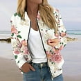 thumbnail image 2 of GXIPO Women's Casual Floral Zip Up Bomber Jacket Coat Stand Collar Lightweight Short Outwear Tops Windbreaker with Pockets Pink L, 2 of 5