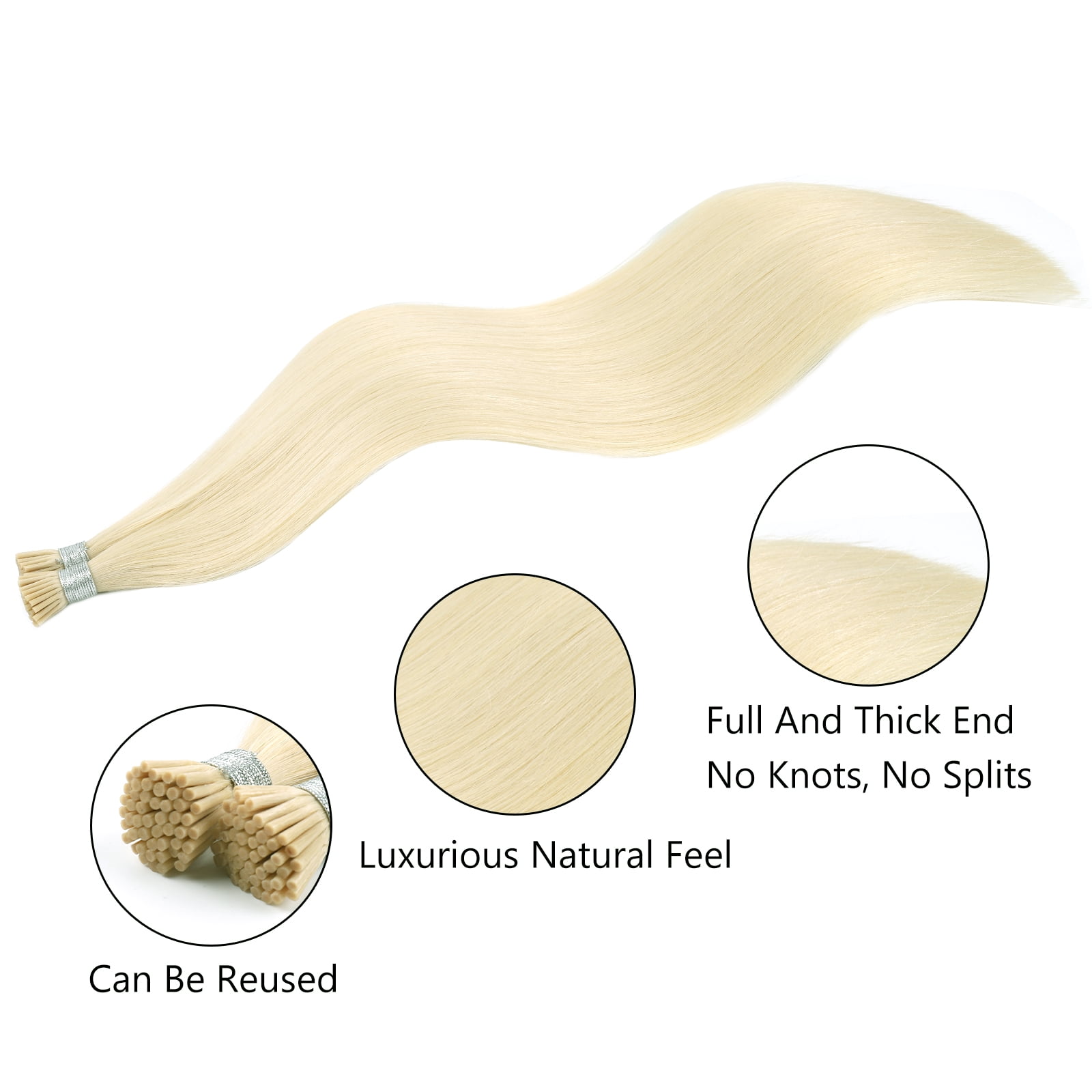 Sassina Hair I-Tip Hair Extensions 100% Virgin Human Hair Beach Blonde #613 18 Inch 50 Strands 50g