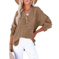 thumbnail image 2 of Qwertyu Womens Gauze Shirts Summer Casual Button V Neck Long Sleeve Shirts Oversized Solid Color Blouses Tops Earthy Yellow 2XL, 2 of 4