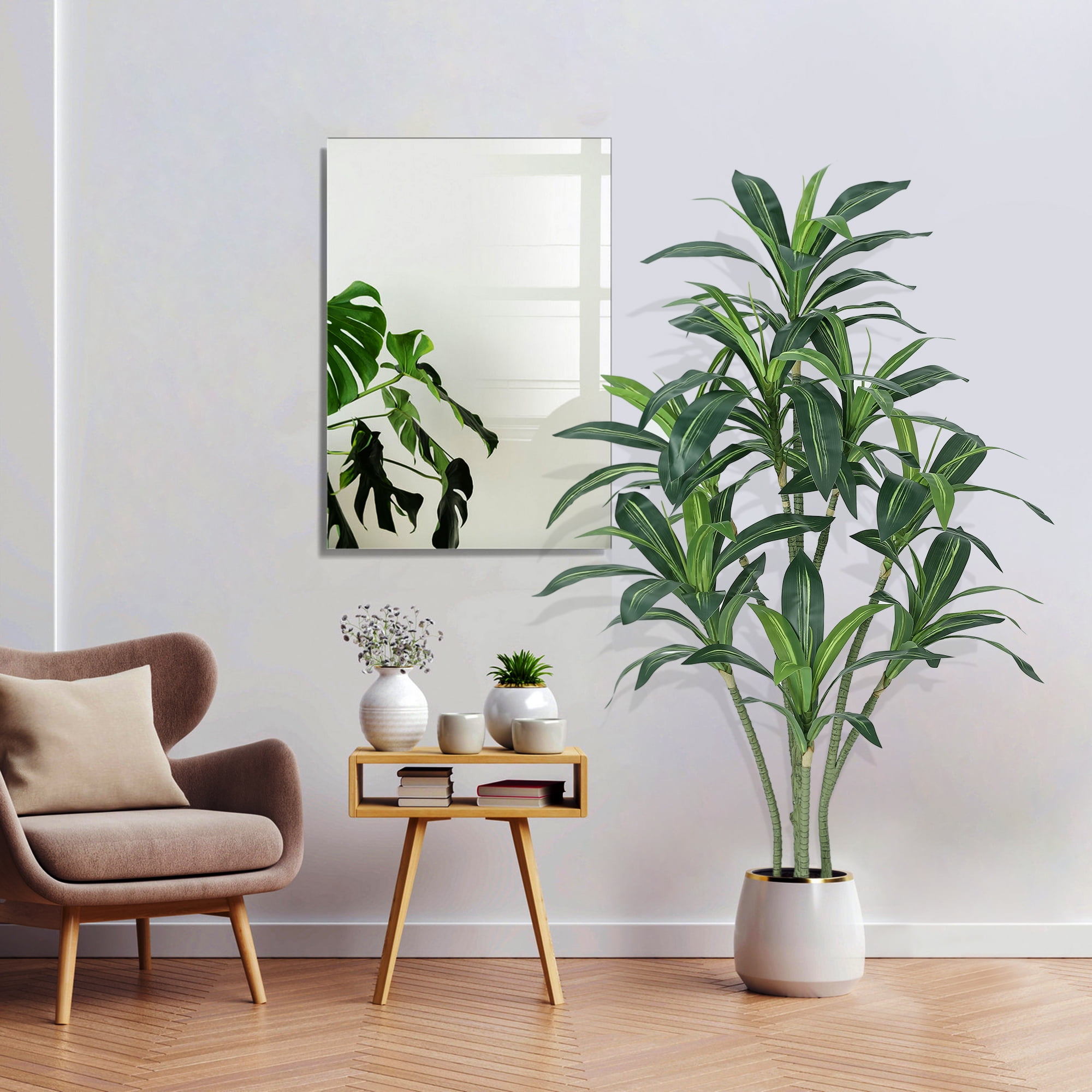 66"Artificial Dracaena Plant Tree, Faux Tropical Yucca Floor Plant Tree in Pot for Home Decor, Fake Plant for Indoor, Outdoor, Office Decor, All Season Green