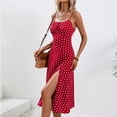 thumbnail image 6 of Brnmxoke Women's Summer Wrap Midi Dress Casual Boho Swiss Dot Print Cami Dress Sexy Spaghetti Strap Sleeveless Flowy Split Beach Sun Dress, 6 of 7
