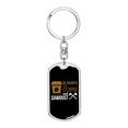 thumbnail image 1 of Running On Coffee Sawdust Swivel Keychain Woodworker Dog Tag Stainless Steel or 18k Gold, 1 of 8