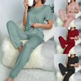 thumbnail image 2 of Pijama de primavera y verano para mujer, de seda de leche, pantalón de manga corta, traje clásico de color sólido, informal, 2 of 5