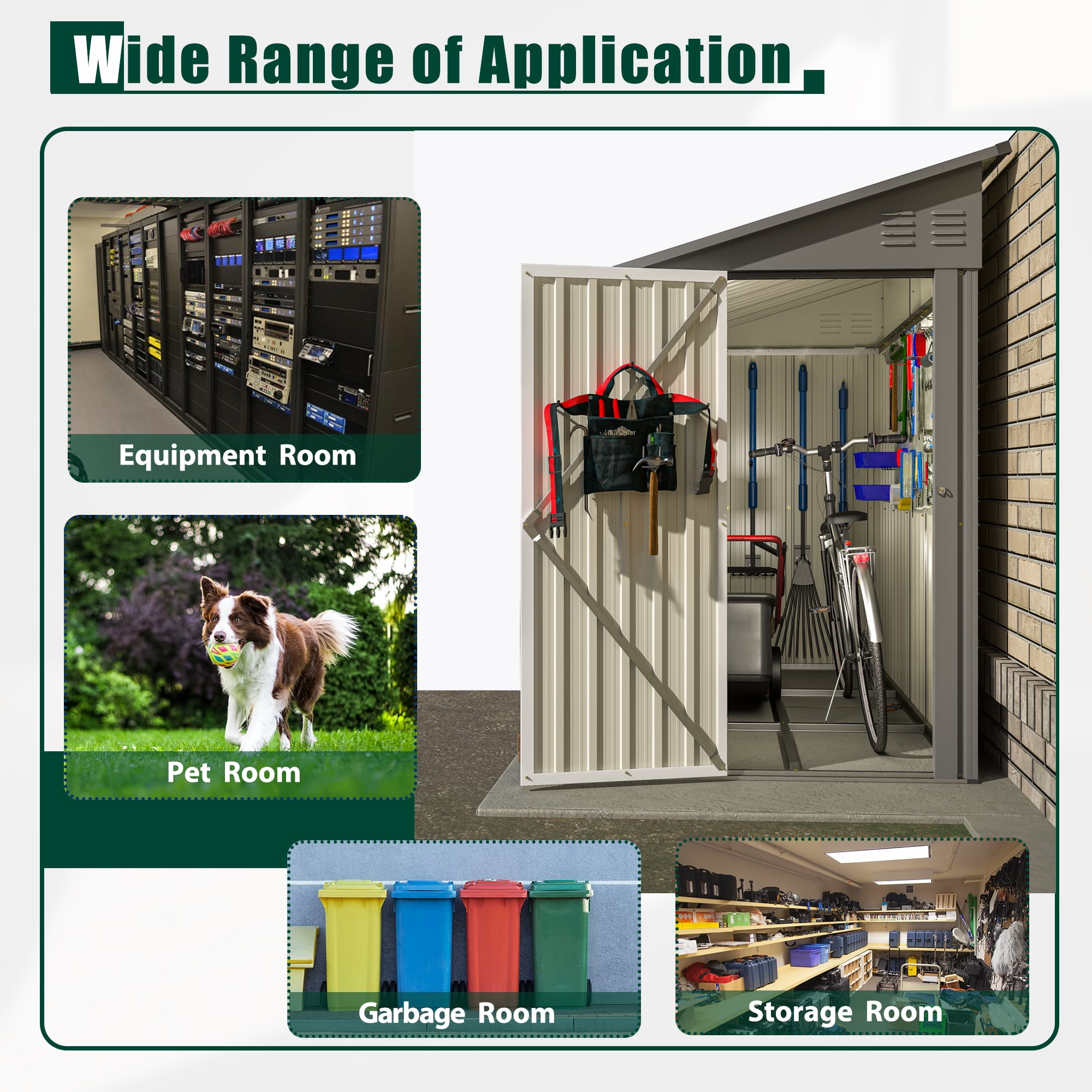 LZBEITEM 4 x 8 ft Outdoor Metal Storage Shed Lean to, Small Metal Wall Side Door Sheds & Garden Tool Shed with Galvanized Floor Frame Kit Lockable for Garden, Backyard, Gray, 95 x 48.82 x 75.7 inch