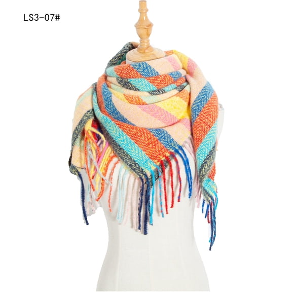2PCS Fashion Winter Women Colorful Scarf Casual Square Tassel Shawl