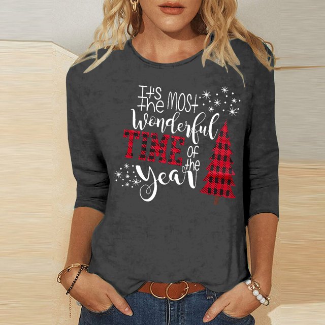 iTNHFP T-Shirts Femmes T-Shirts Blancs Femmes Noël Été Manches 3/4 Col Rond T-Shirts Hauts