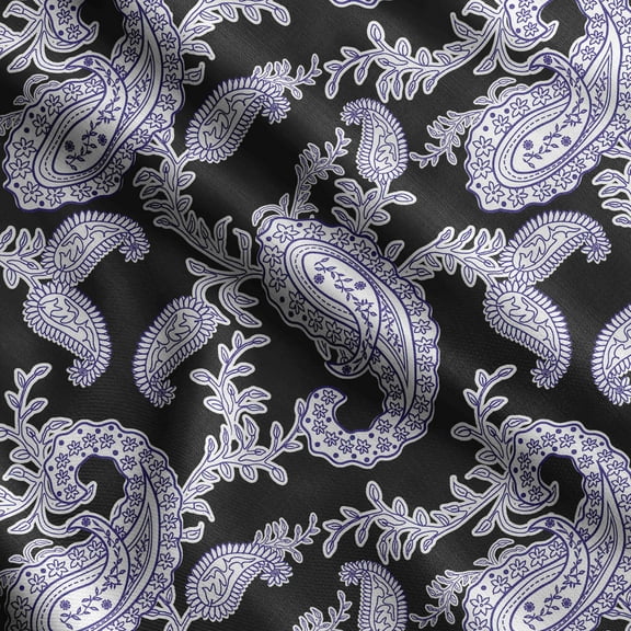 Soimoi Asian Paisley Print, Silk Fabric, Decor Sewing Fabric by The Yard 42 Inch Wide,Decorative Fabric for Shirts Suits Ties, Black