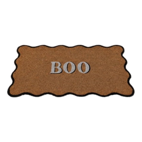 Natural Scallop Boo Coir Outdoor Doormat, 30" x 48" Halloween Entry Rug, Front Door Mat with Textured Dirt Scraping Surface, Fall Holiday Home Porch Decoration for Covered Entryways