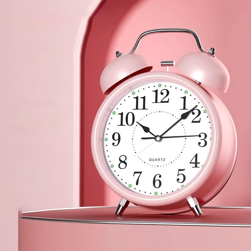 DESIGNICE 4 Inches Analog Alarm Clocks Retro Backlight Cute Simple Design with Night Light Silent