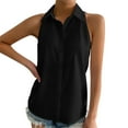 thumbnail image 4 of DuoJiaJ Women's Sleeveless Button Down Shirts Blouses Solid Casual Loose V Neck Tank Tops for Work Black L, 4 of 5