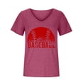 thumbnail image 4 of Summer Saving Wycnly Womens Tops Baseball Letter Print V-Neck Short Sleeve Tee Shirts Summer Mother's Day Plus Size Breathable Comfy Pullover Blouses Hot Pink L Under $5, 4 of 5