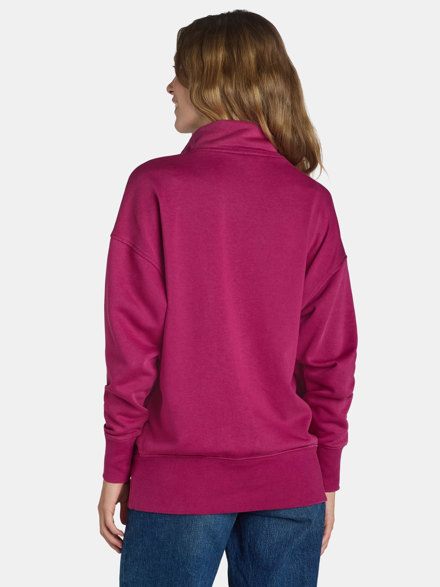 Time and Tru Women's Mock Neck Sweatshirt with Button Placket, Sizes XS-XXXL