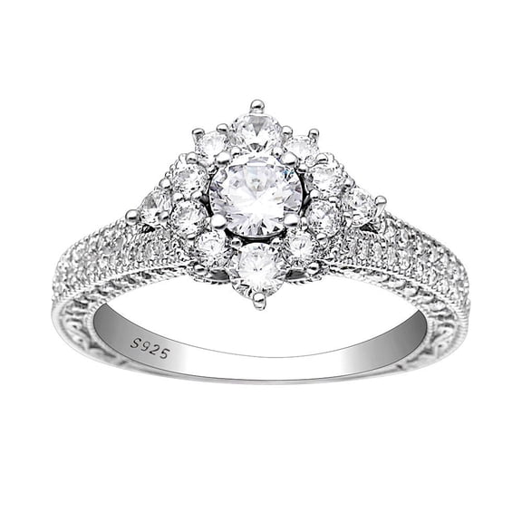 Selena Engagement Ring Sterling Silver Cz Cluster Womens Ginger Lyne Collection