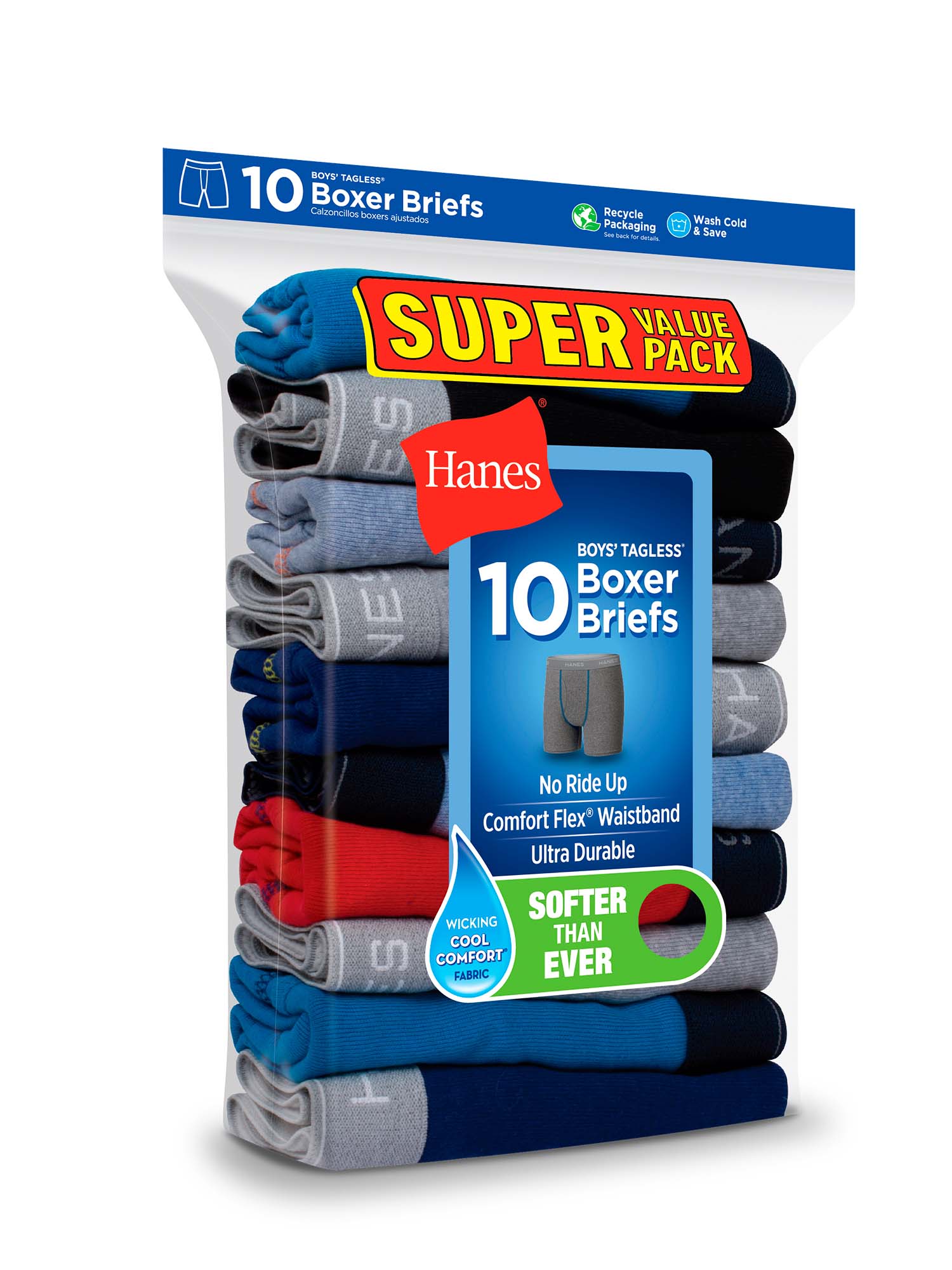 Hanes Boys 10 Pack Tagless ComfortFlex Waistband Boxer Briefs (Sizes S-XXL) - image 3 of 8