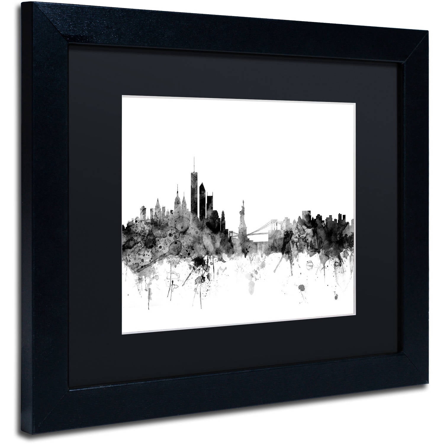 Trademark Fine Art "New York Skyline B&W" Canvas Art by Michael Tompsett, Black Matte, Black Frame