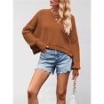thumbnail image 6 of Women's Sweater Fall Crew Neck Batwing Sleeve Pullover Sweaters Brown XL, 6 of 7