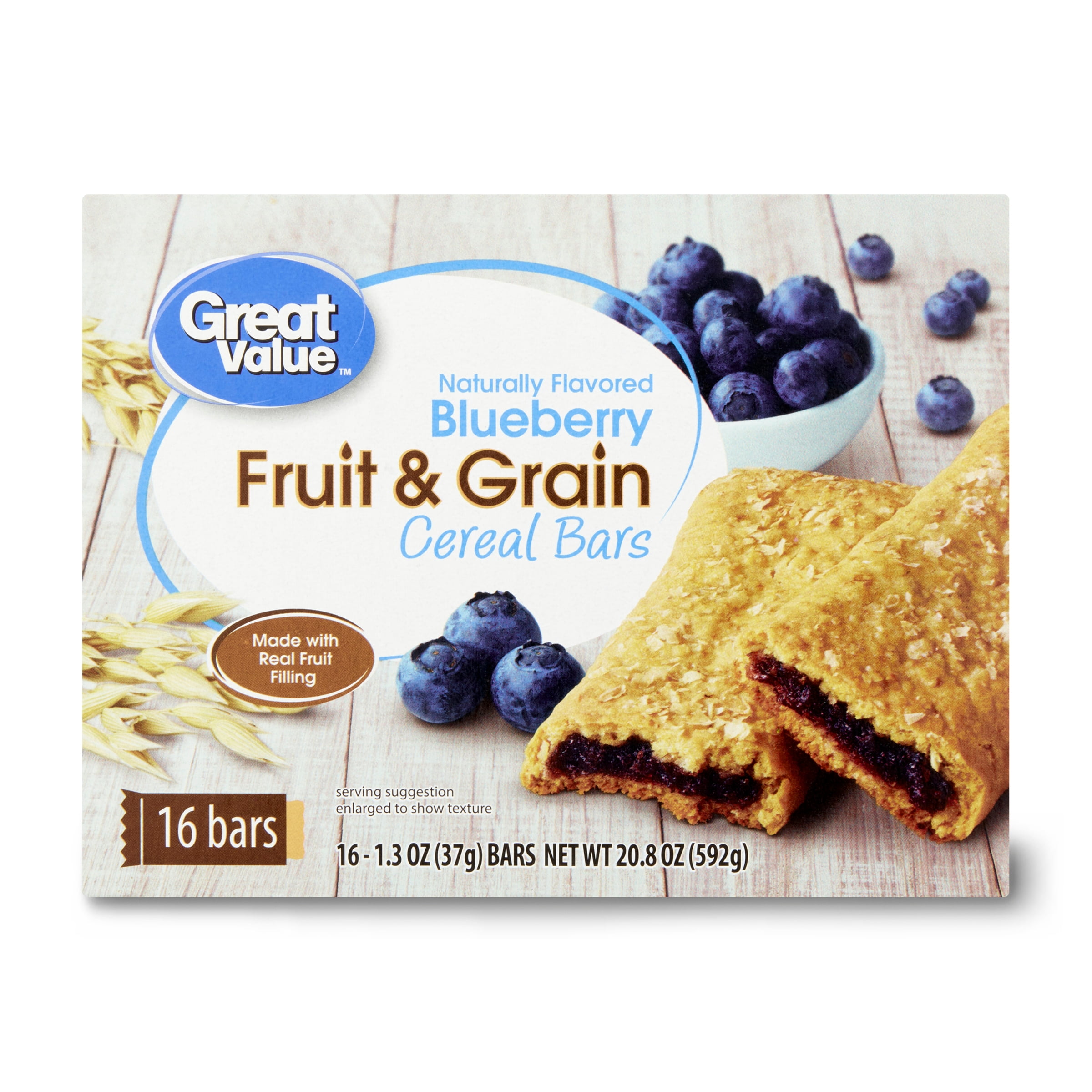 Great Value, Fruit & Grain Bars, Blueberry, 16 Ct, 1.3 Oz