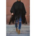 thumbnail image 3 of Haut à Franges à Col Montant à Manches Longues pour Femmes, Grande Taille, Poncho à Franges, 3 of 7