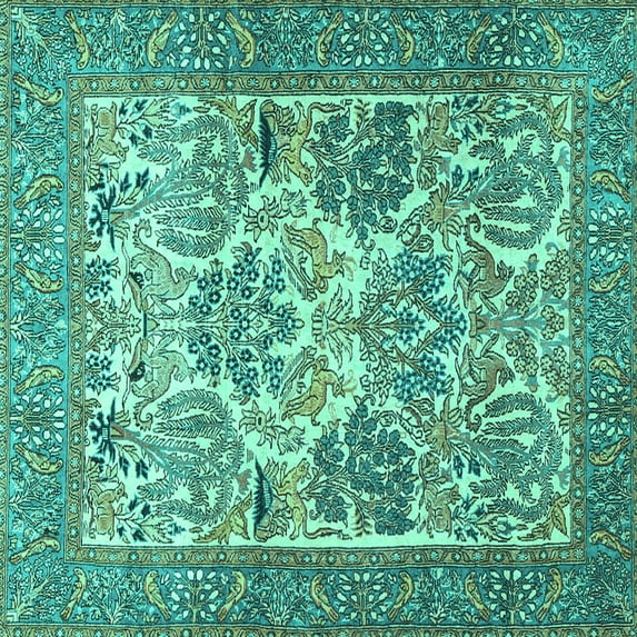 Ahgly Company Indoor Square Animal Turquoise Blue Traditional Area Rugs, 7' Square