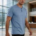 thumbnail image 5 of Ceisia Men's Slub Cotton Short Sleeve Henley T-Shirt With 3 Buttons Blue L Gift, 5 of 7
