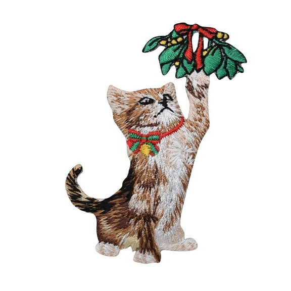 Christmas - Kitten/Cat with Mistletoe - Iron on Applique/Embroidered Patch