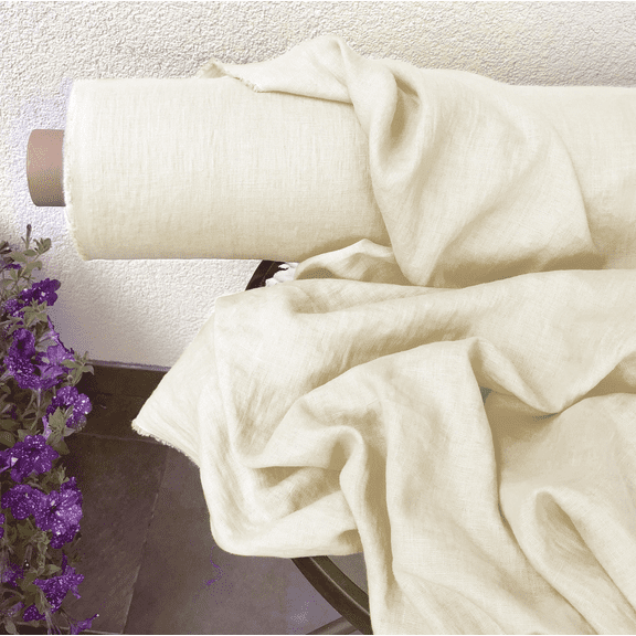 Premium Linen Fabric by the Yard – Ivory Off-White – 160 GSM Mid-Weight, 58" Wide – Pre-Washed, Soft Breathable Natural Textile for Clothing, Curtains, and Home Décor