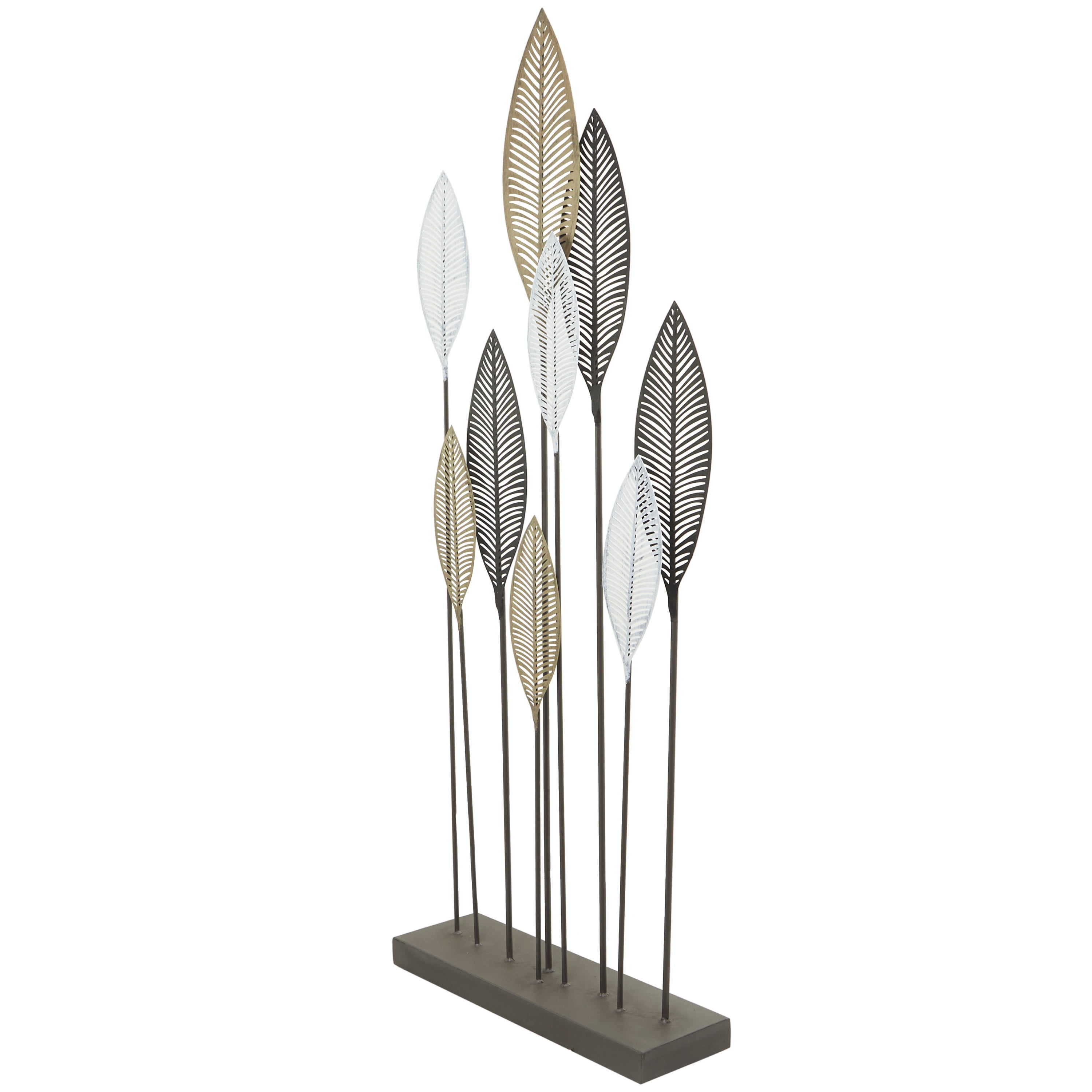 24" x 60" Bronze Metal Leaf Sculpture with Black Base, by DecMode