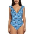 thumbnail image 2 of One Piece Swimsuit Women - Blue fish Ruffle Tummy Control One Piece Bathing Suit Women Swimwear, 2 of 7