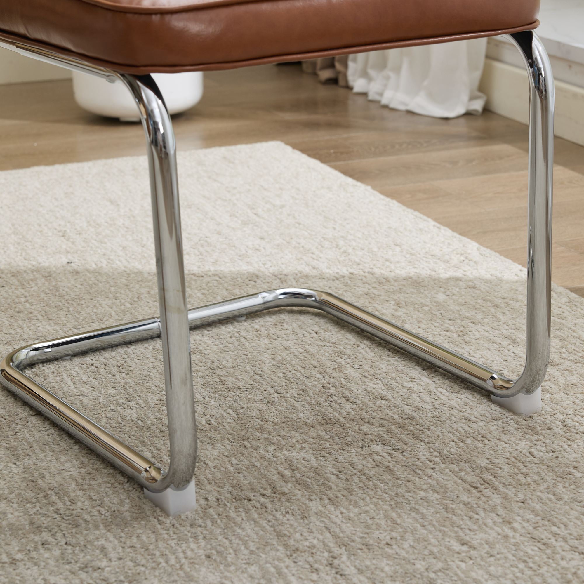 Armless Dining Chairs Set of 2, Mid‑Century Modern Kitchen Chair with Faux Leather Upholstered Seat, Cantilever Accent Chair