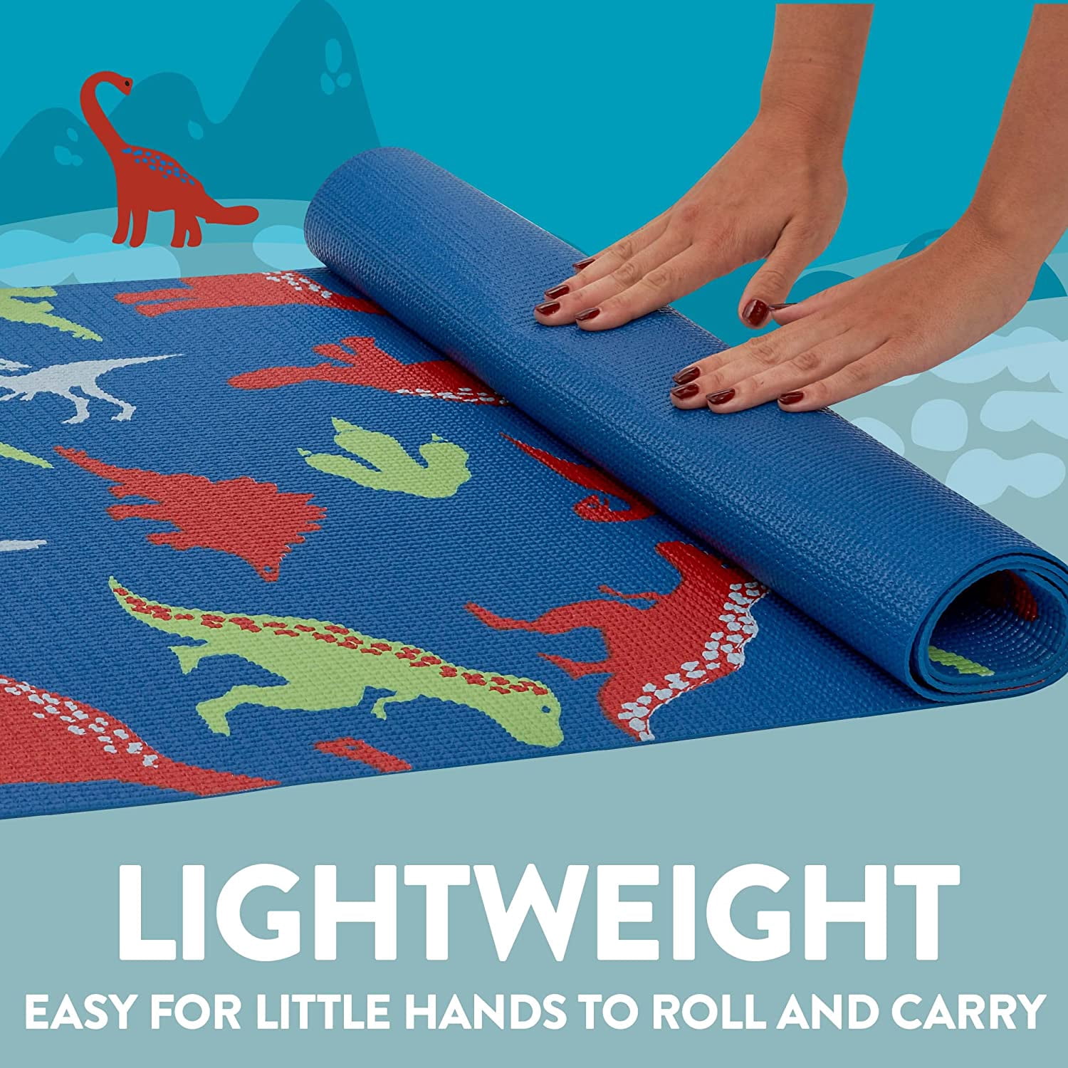 Antsy Pants Kids Yoga Mat - Yoga Mat for Kids, Yoga Mats for Home Workout, Travel Yoga Mat, Yoga Mat Non Slip, 60” x 24”, 3mm Free of Toxic Phthalates, Blue Dino